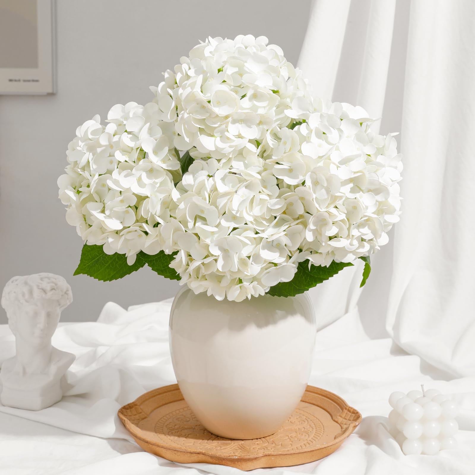 4 Pcs Real Touch Hydrangea Artificial Flowers, 18” Large Latex Hydrangeas wi…