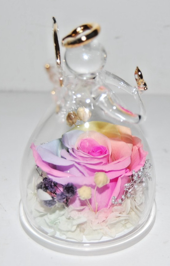 New Glass Angel Rose Gifts Preserved Rainbow Rose Flower in Glass Love Forever