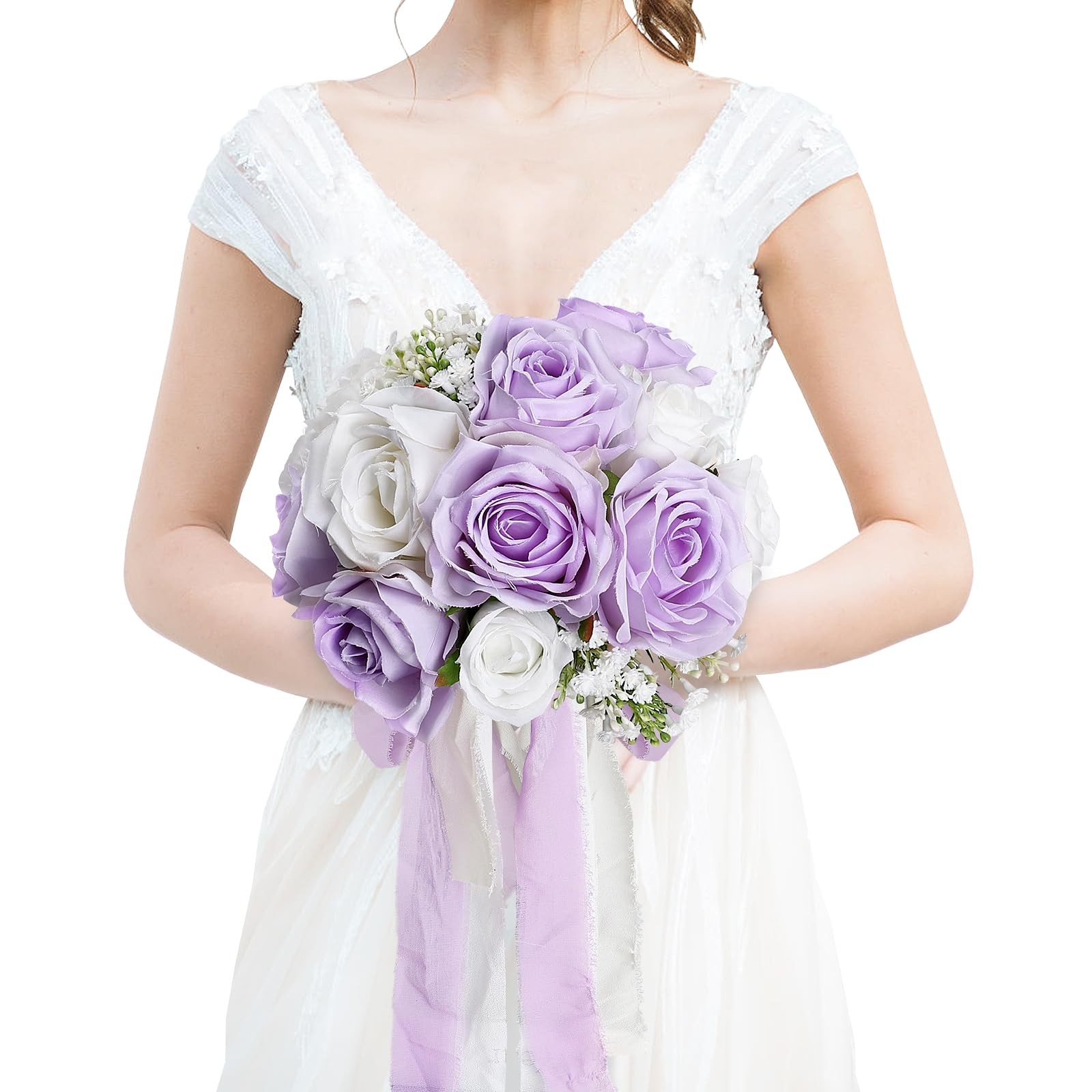 DIYDOFUN Wedding Bouquet for Bride – Premade Simple Artificial Roses Flowers …