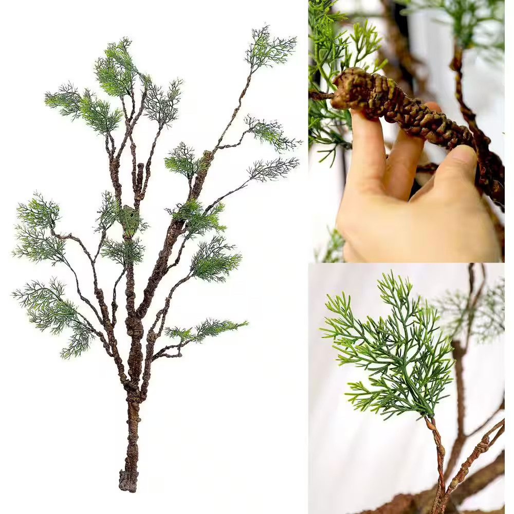 1Pc Artificial Pine Bark Branches Green Leaf Bendable Foliage Real Touch EPE Mat