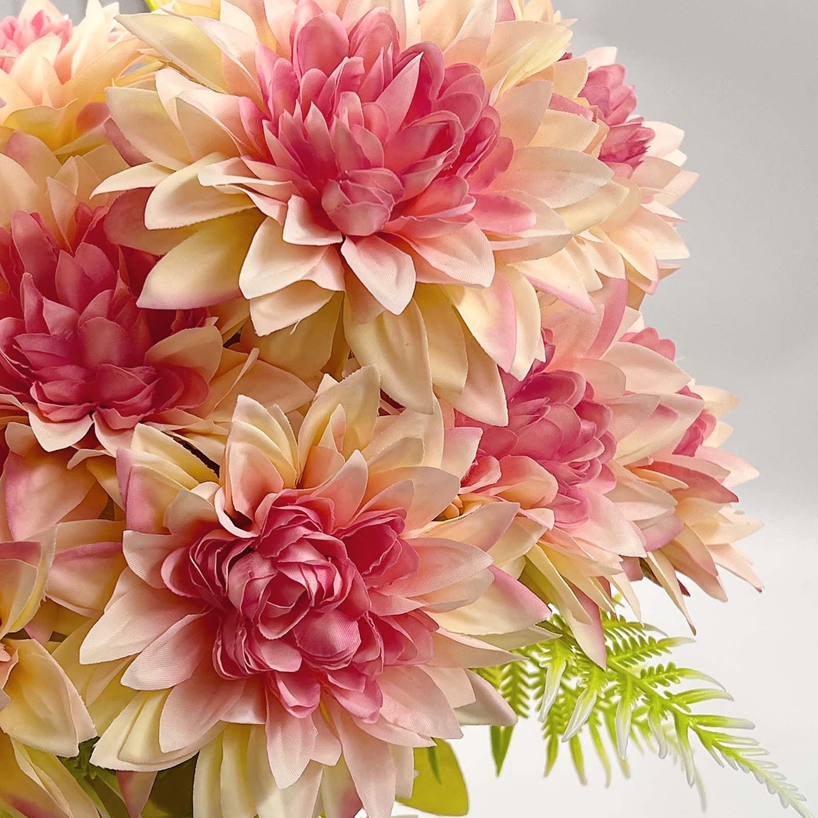 14 Blooms Artificial Dahlia Flowers, 2 Bunches Gradient Pink Fake Dahlias wit…