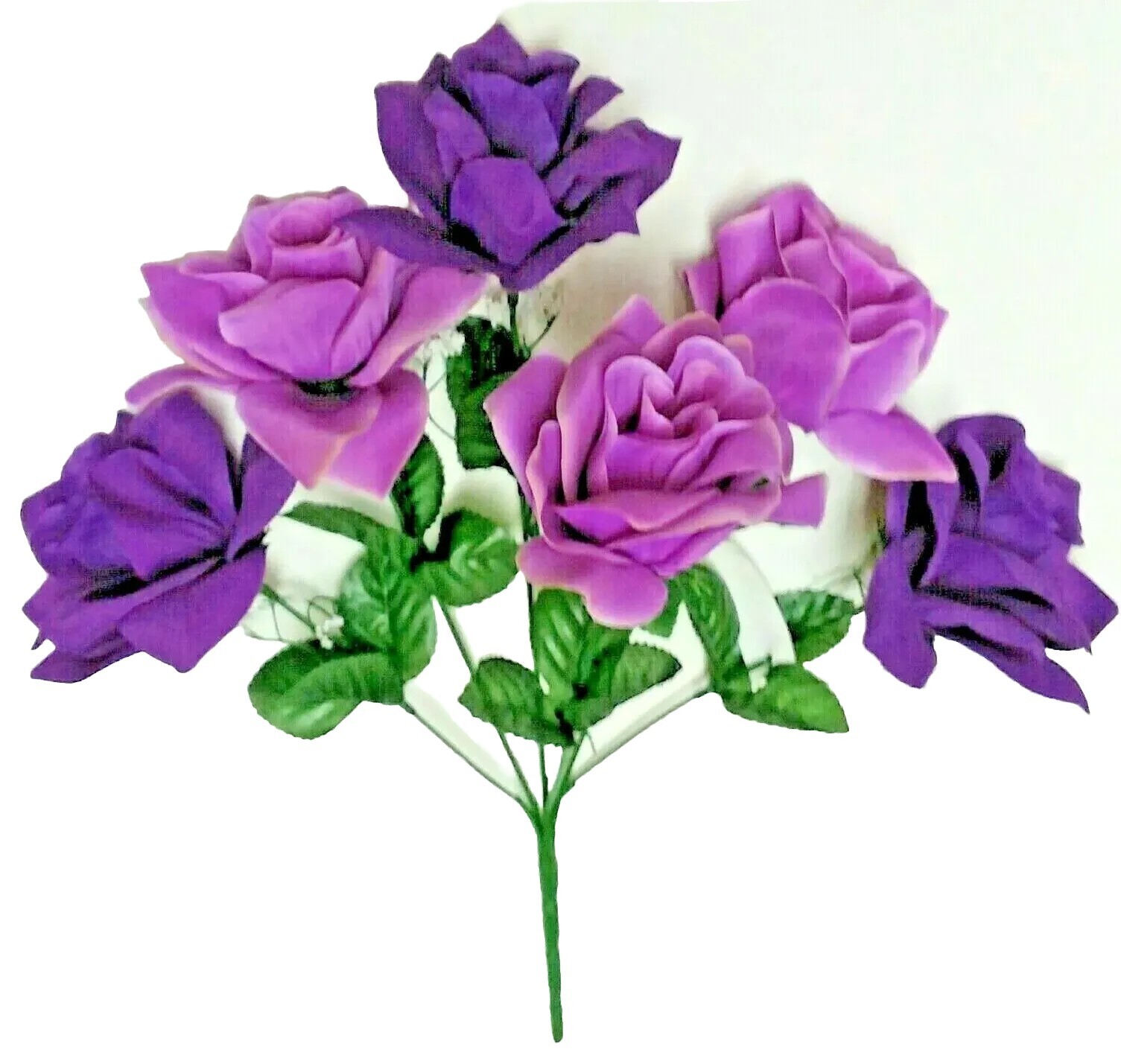 Purple & Lavender 6-4″ Roses 14″ Bush Silk Flower Wedding Home Decor Craft USA