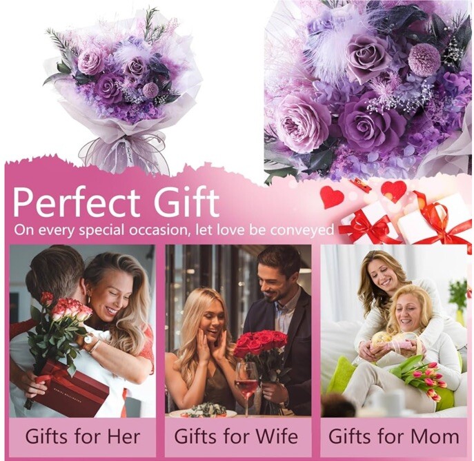 Preserved Roses Bouquets, Forever Flowers,Birthday Gifts for Women Mom Girlfr…
