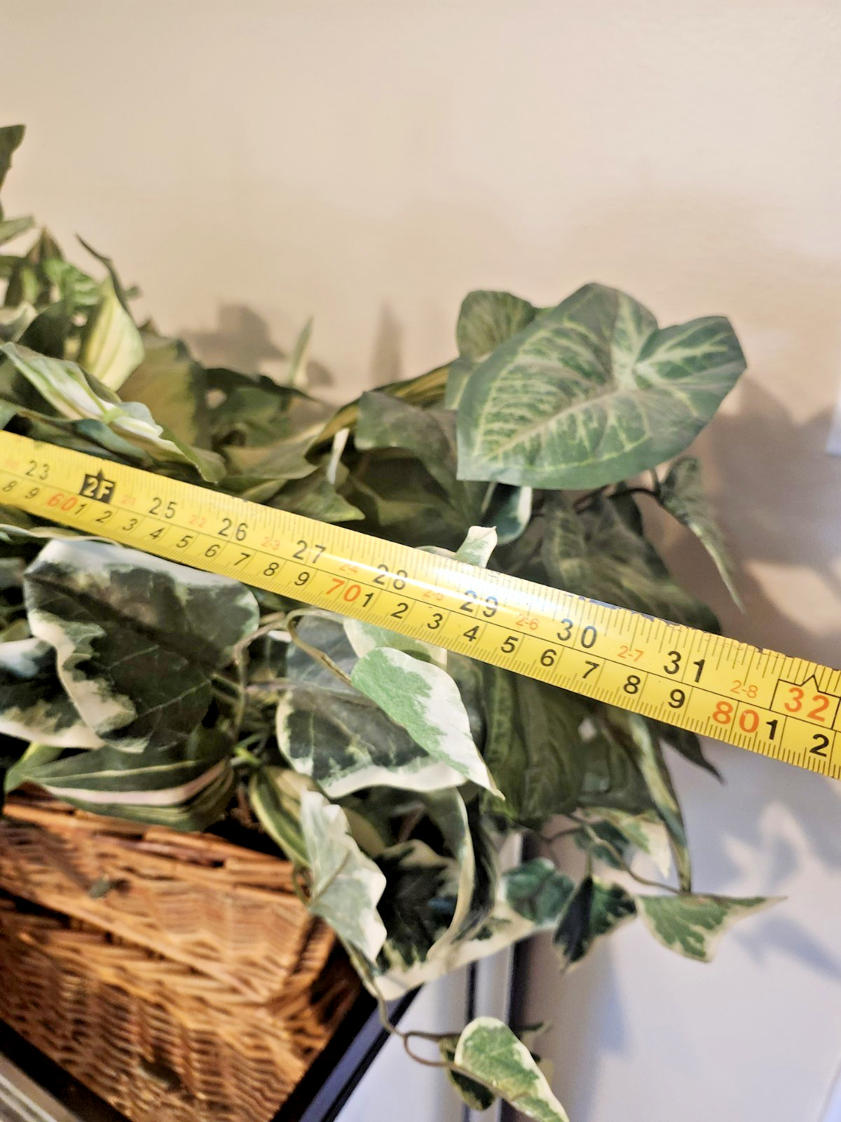 Large Faux Plant Arrangement Wicker Basket Artificial Ivy Greenery Home Decor