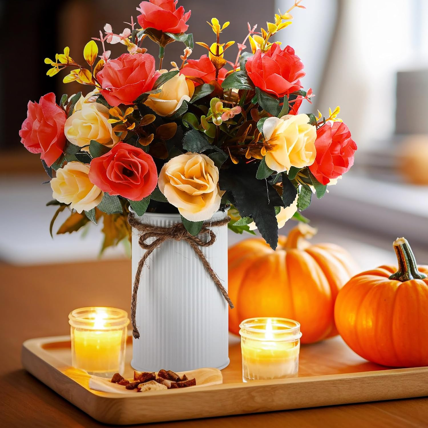 12 Sets Orange Rose Centerpiece with Vase for Valentine’s Day Decor