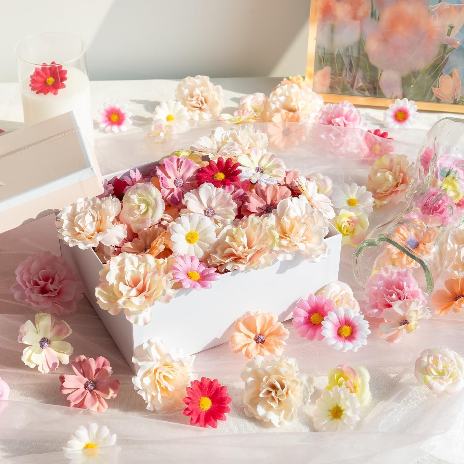 310 PCS Pink Mini Fake Flower Heads Artificial Silk Daisy Buds DIY Crafting