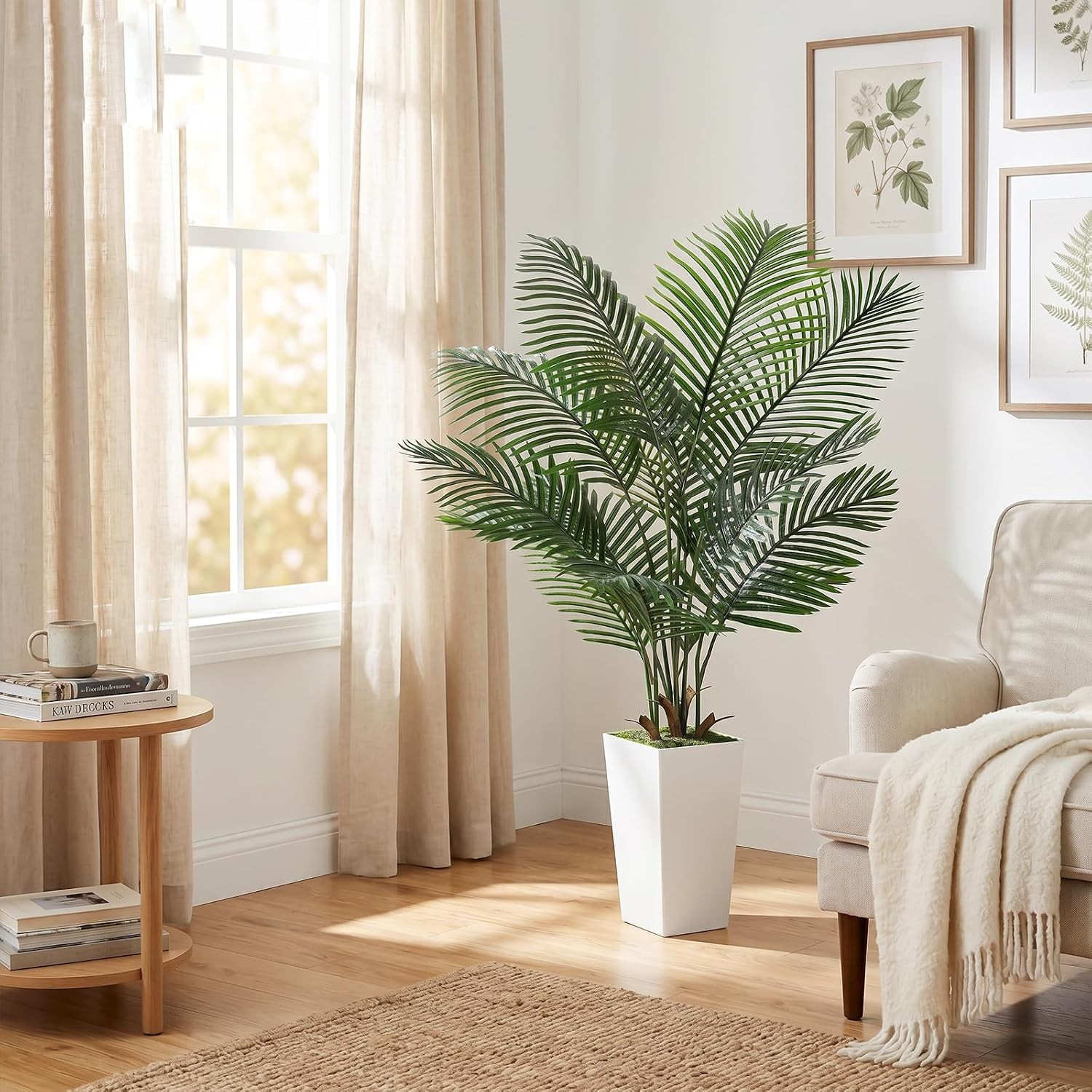 6FT Artificial Palm Tree Palm Tree 72in Tall Faux with 15.7 White Planter