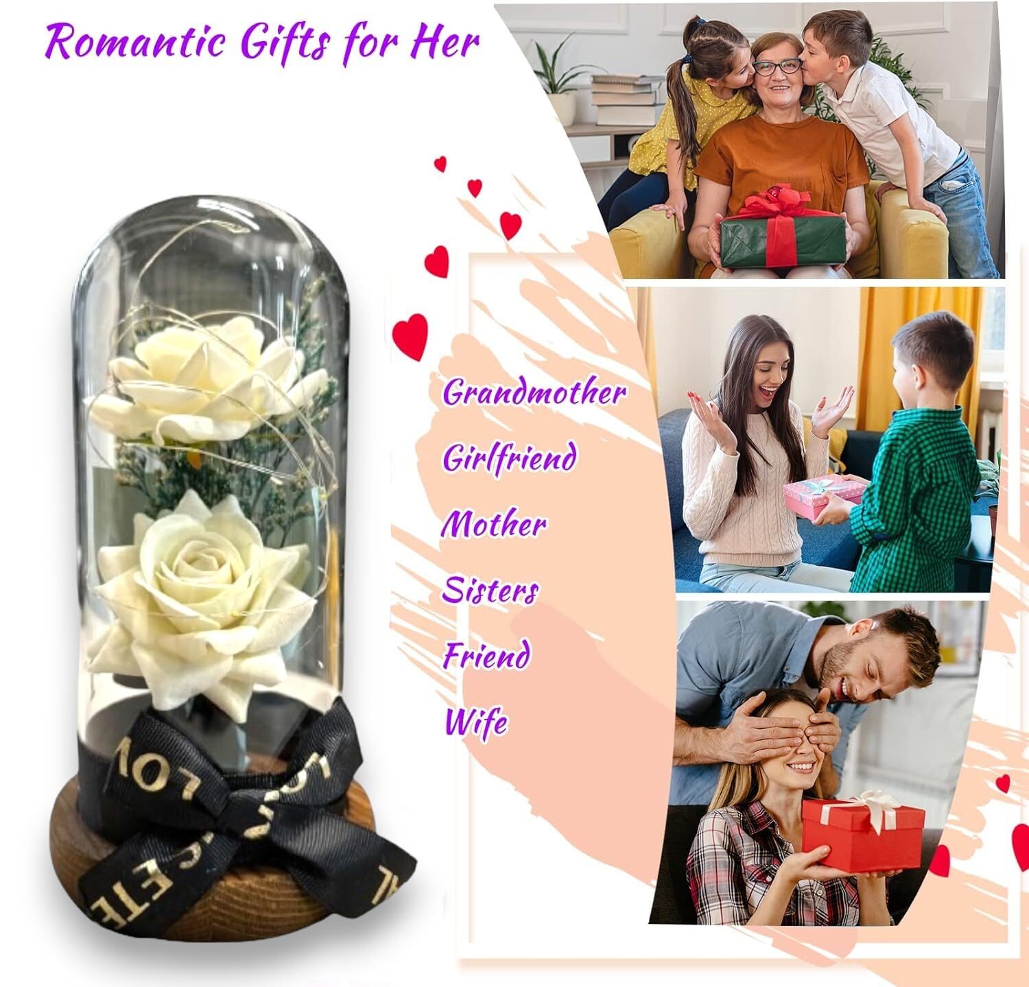 Preserved Rose Gifts for Women Forever Real Rose in Glass Dome Romantice Rose…