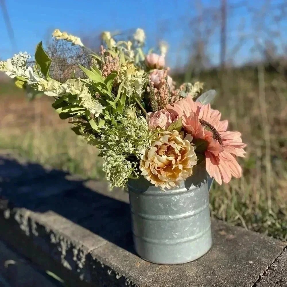 NEW Southern Sunflower farmhouse floral arrangement in galvanized container