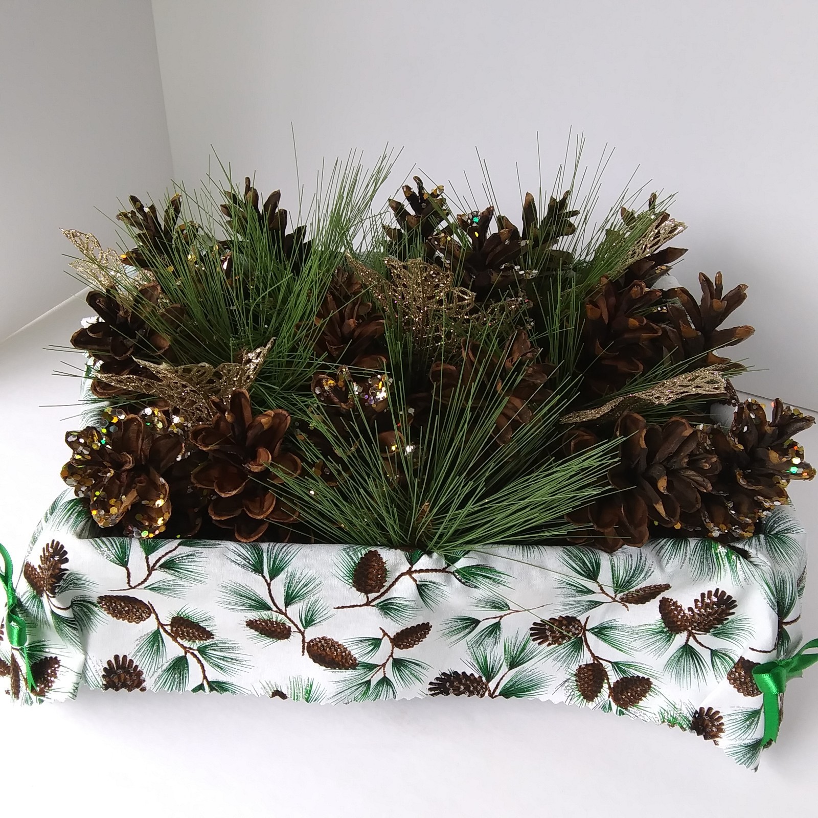 Pinecone & Evergreen Centerpiece Basket Holiday Decor Table Arrangement