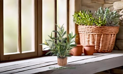 Indoor Fake Olive Plant 12 inch Faux Silk Leaves with Black Rustic Plant a