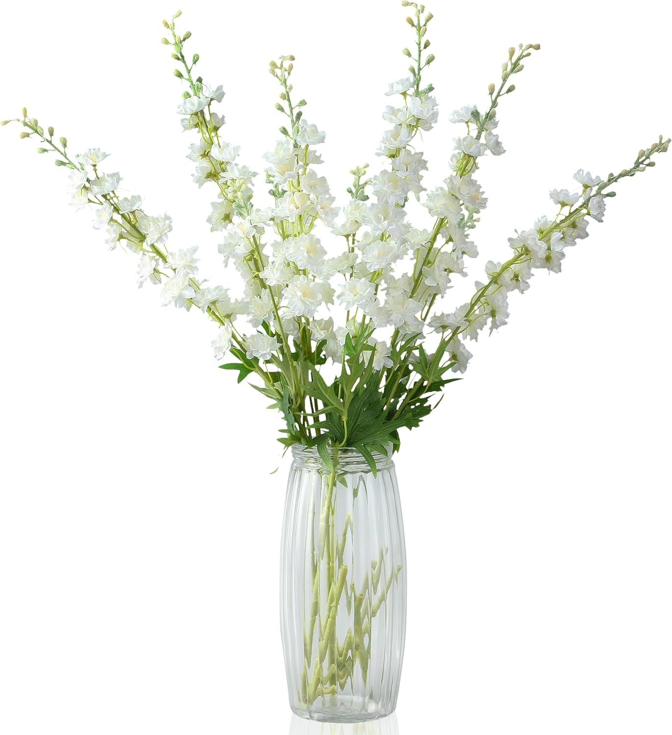 5Pcs Delphinium Artificial Flowers, 33″ Long Stem Silk Flower Tall Fake White