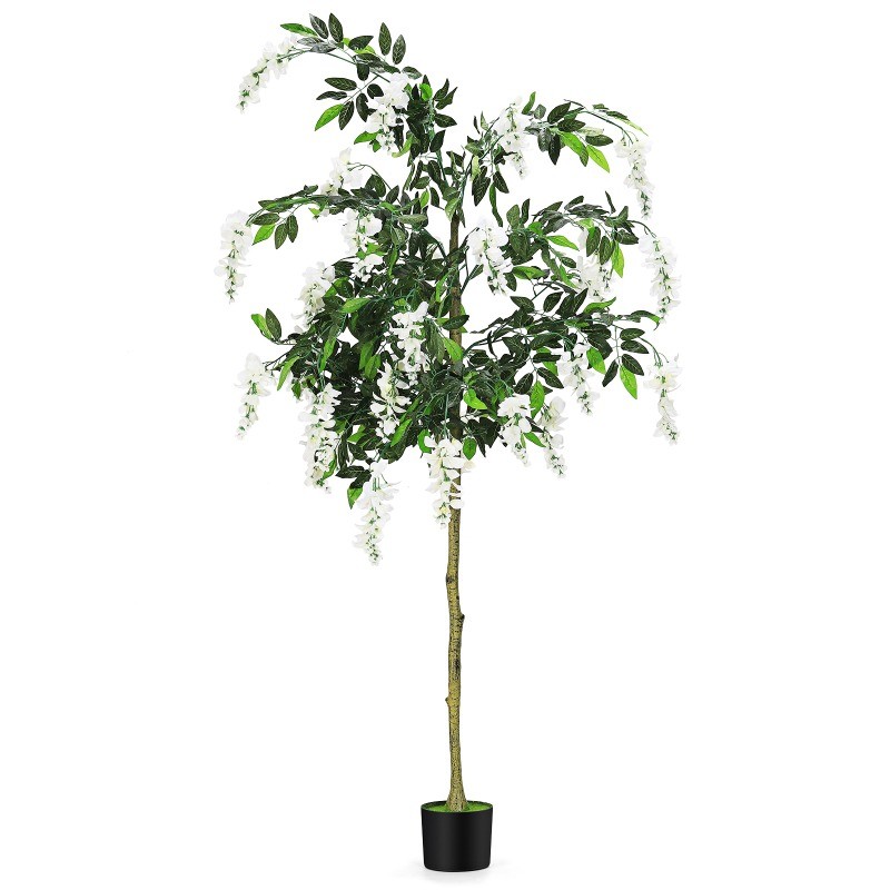 6FT Tall Fake Wisteria Tree with Flowers and Wood Trunk in Pot for Home Office