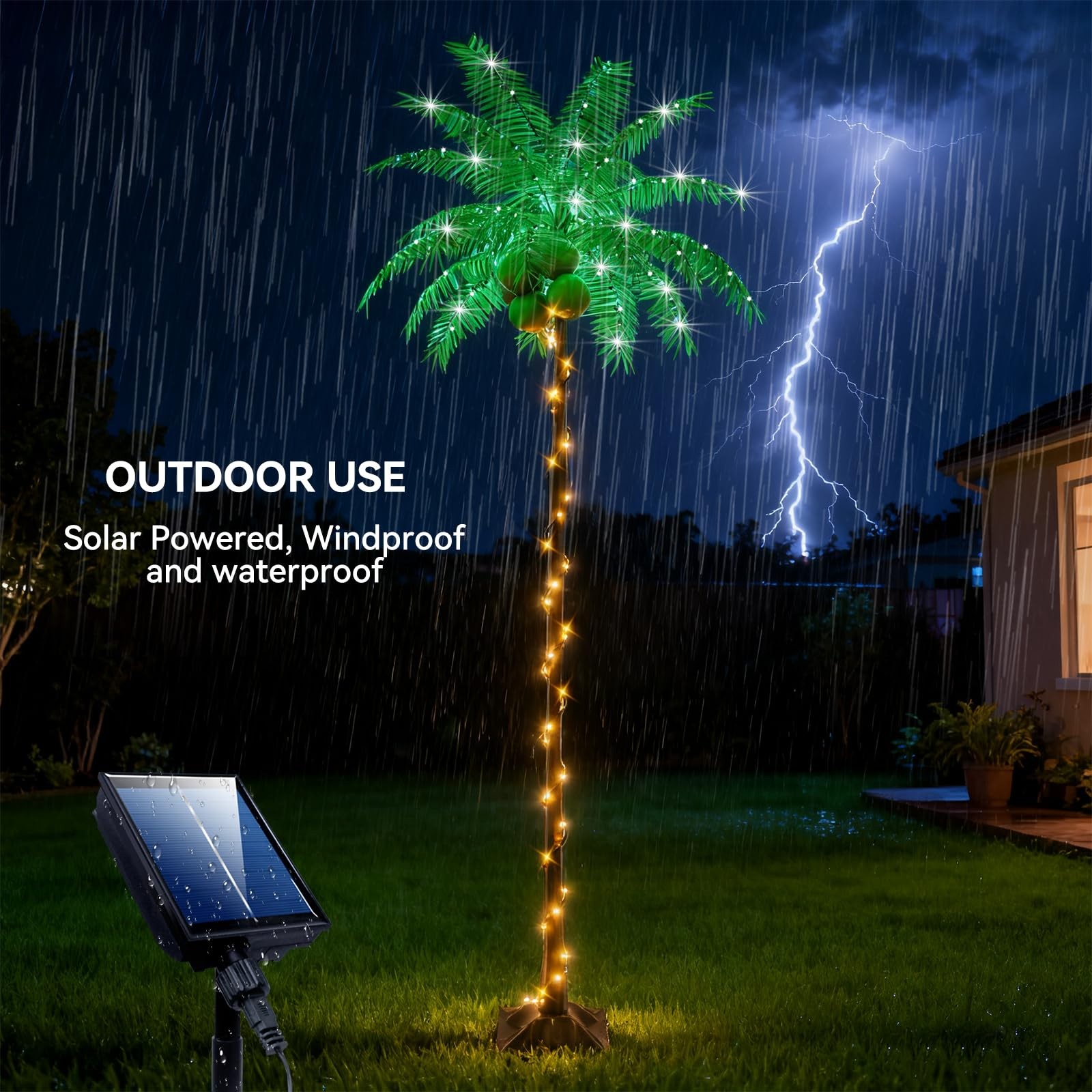 HEYCOLOR 5FT LED Lighted Palm Tree with Coconuts Outdoor Artificial Palm Tree Pr