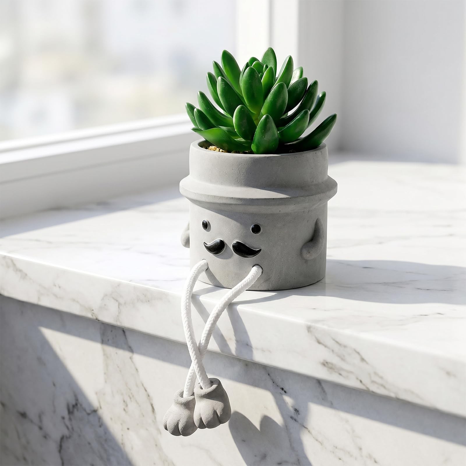 Fake Plant with Gray Flower Pot Artificial Succulents Plant for Indoor Bathro…