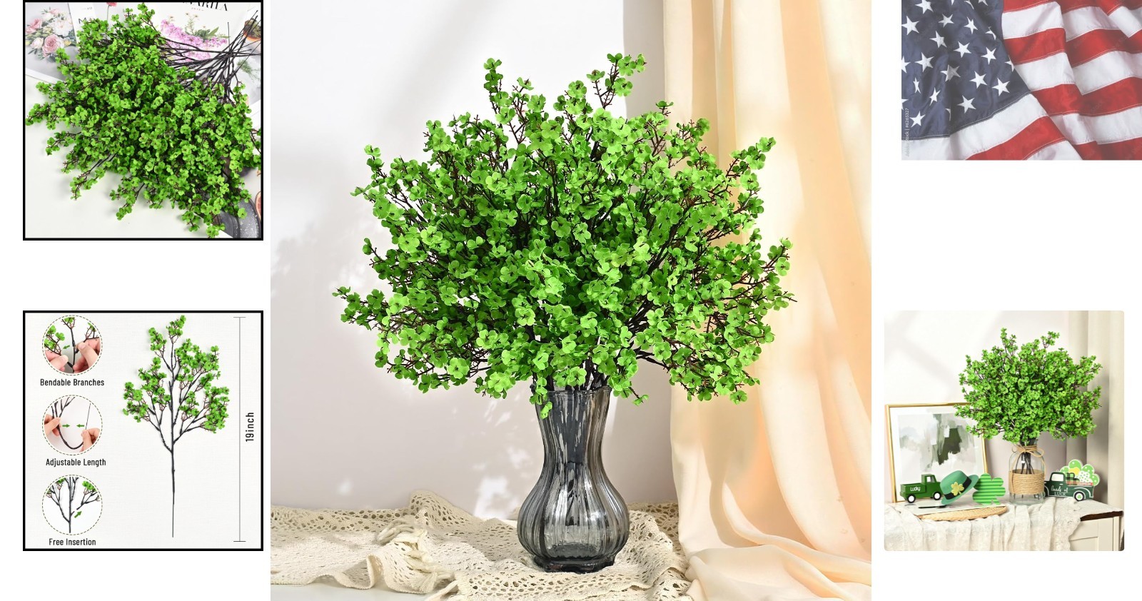 6 Pcs Fake Flowers Babys Breath Silk, Real Touch Green Artificial Flowers Bul…