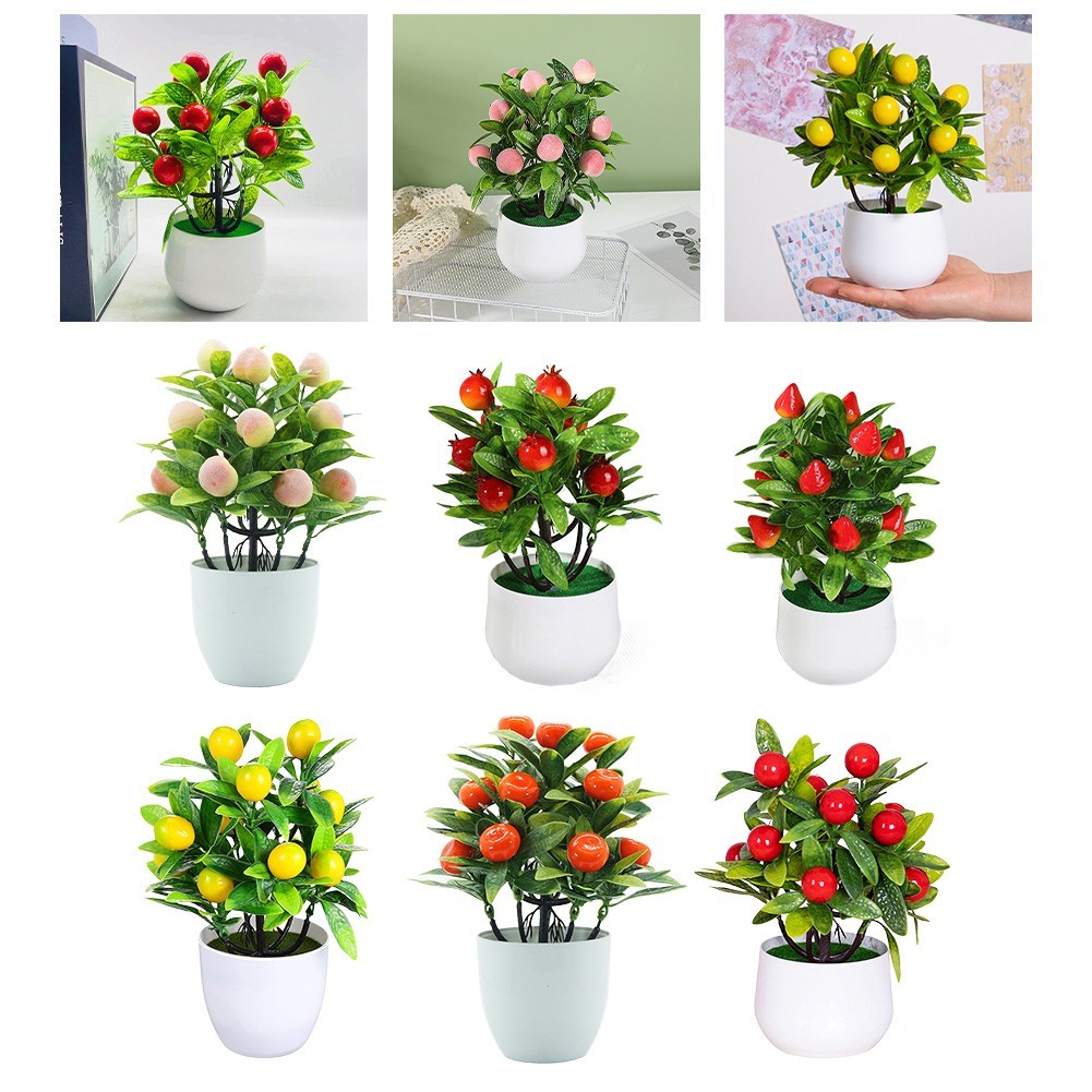Small Artificial Fruit Tree Plastic Potted Plant for Home Office Decor