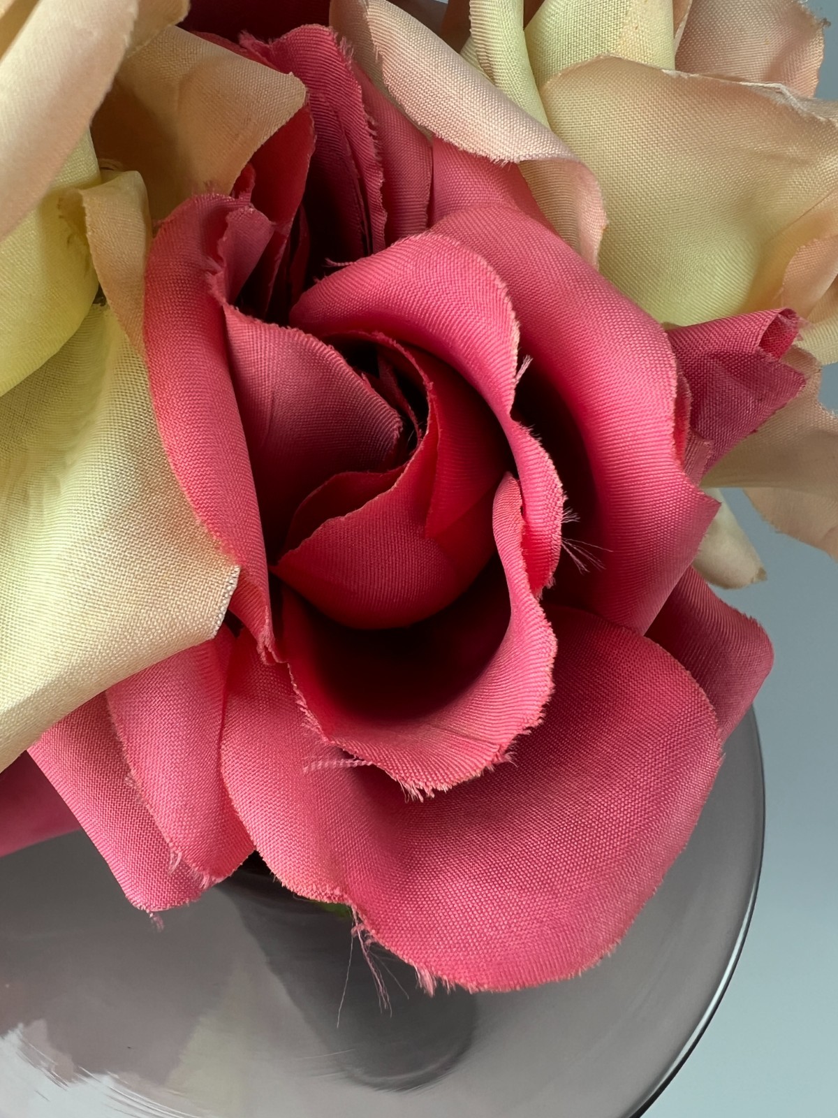 6 True VINTAGE long stem silk roses pink cream ombre faux artificial 15″