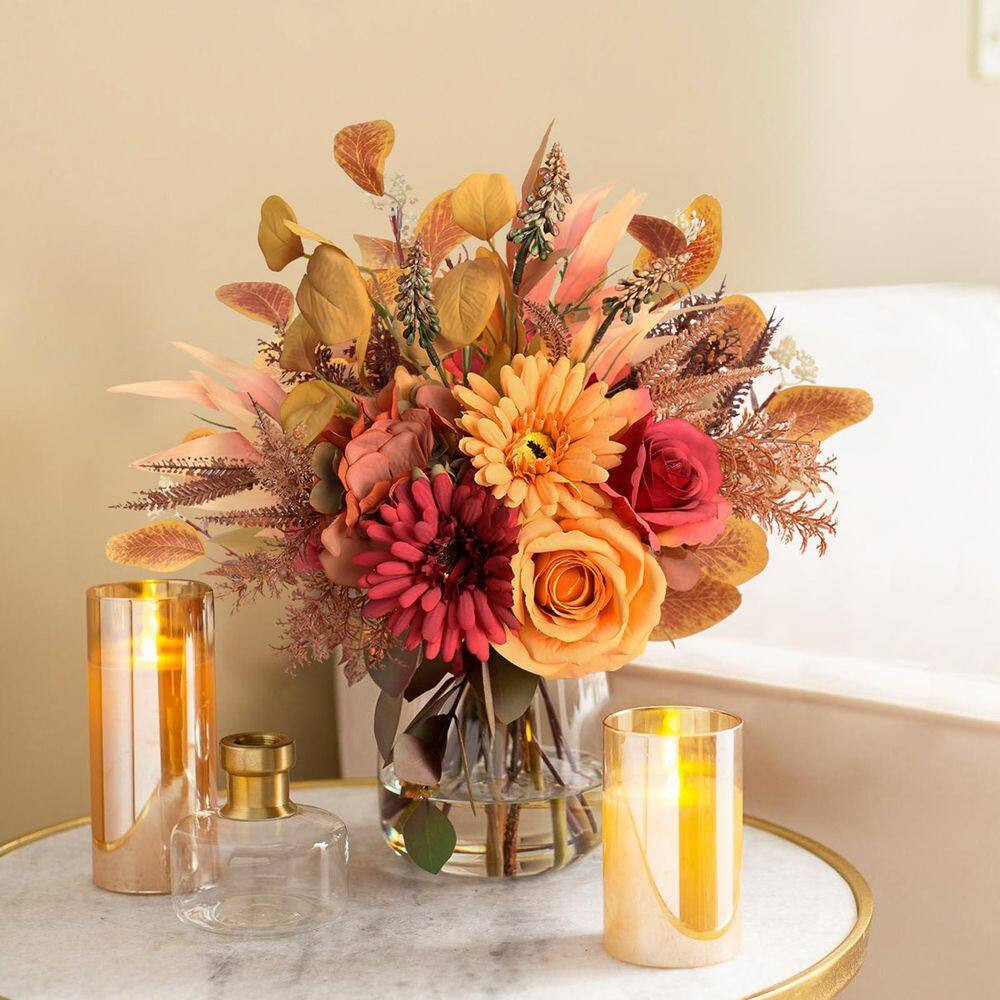 17.7 In. H Multicolor Artificial Fall Flowers Bouquet for Decor, Fake Silk Flowe