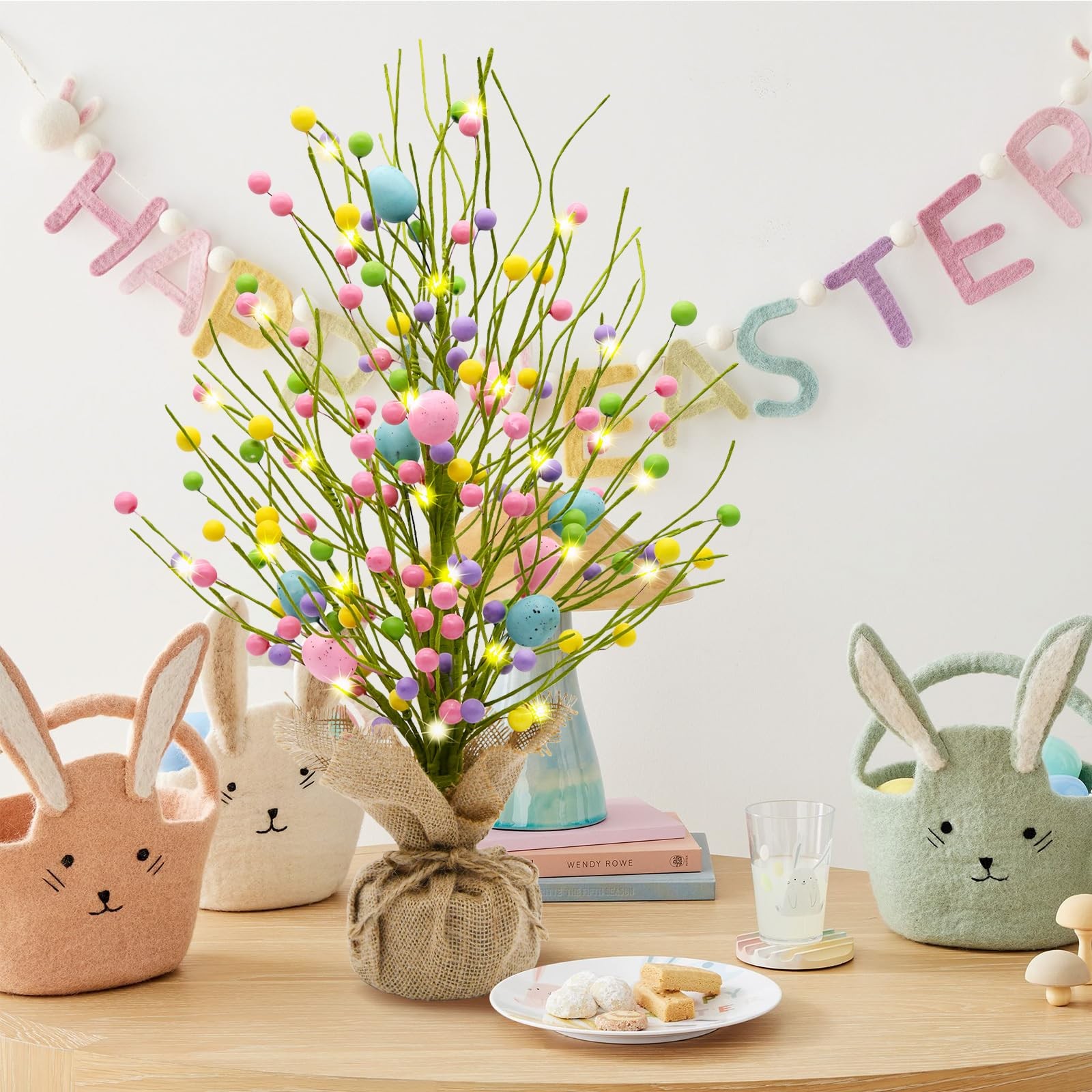 CRCZK Lighted Easter Table Tree Decorations 20.5 Inch 7in, Pink Green Yellow