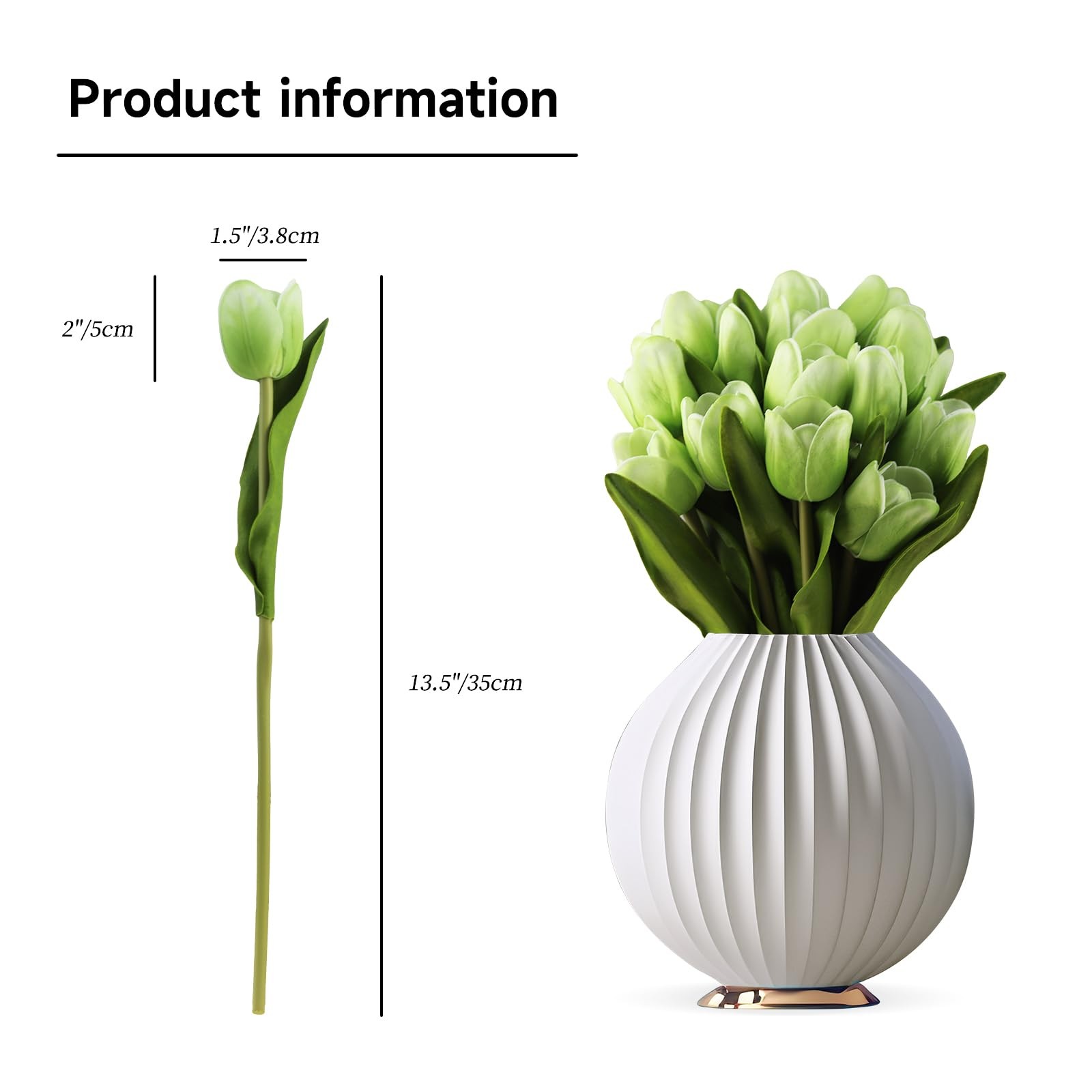 12 PCS Green Artificial Tulips Bulk RealTouch Fake Flowers Bridal Bouquet