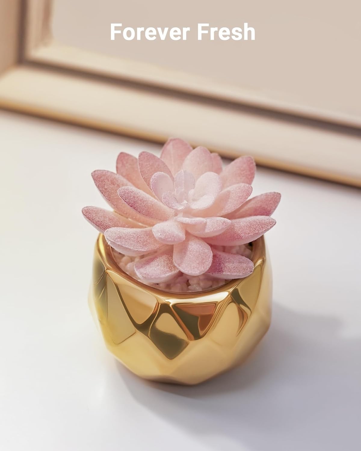 Mini Succulents Plants Artificial in Pots-Pink Succulents with Golden Ceramic…