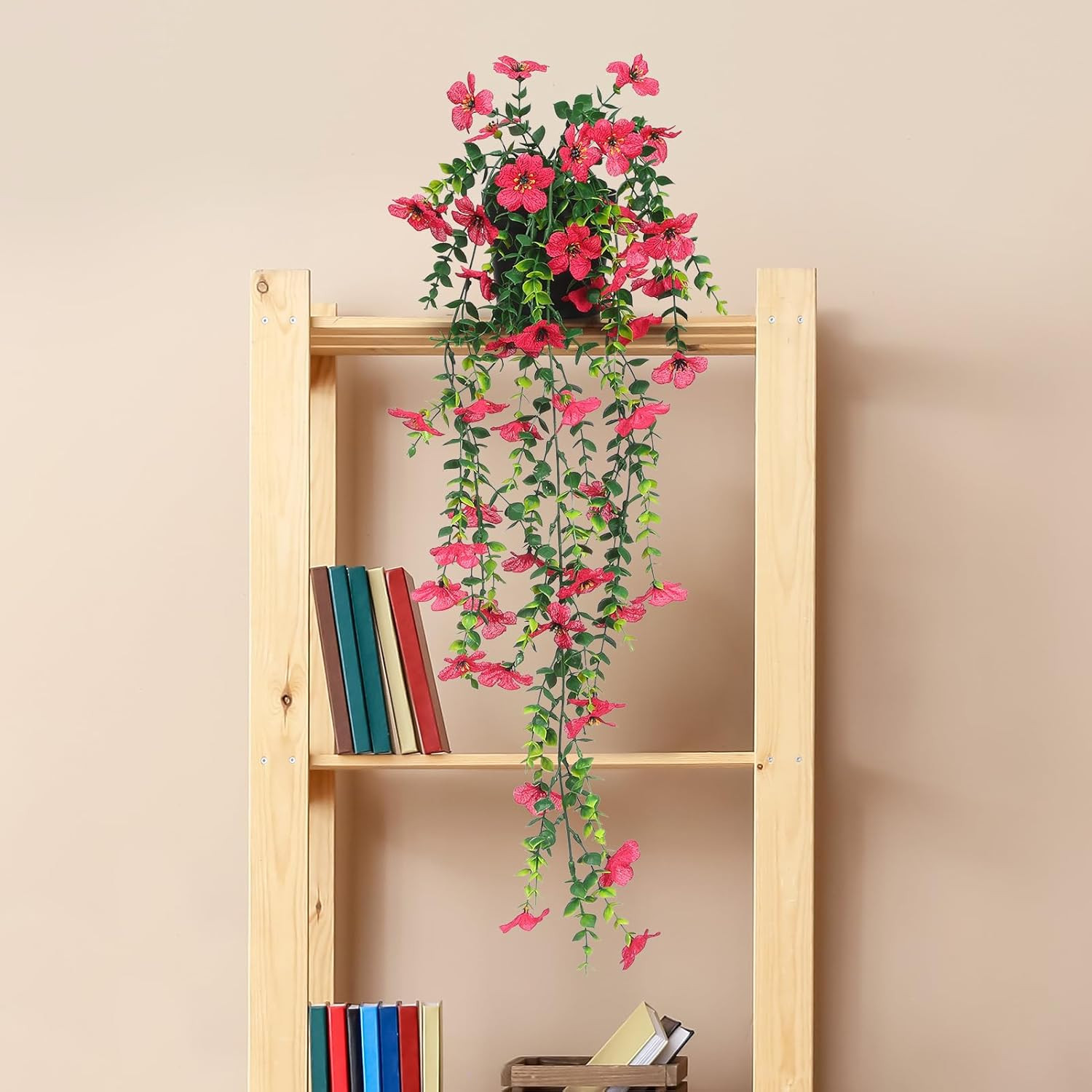 Fake Plants Hanging Artificial Potted Faux Eucalyptus Plants and Flowers for …