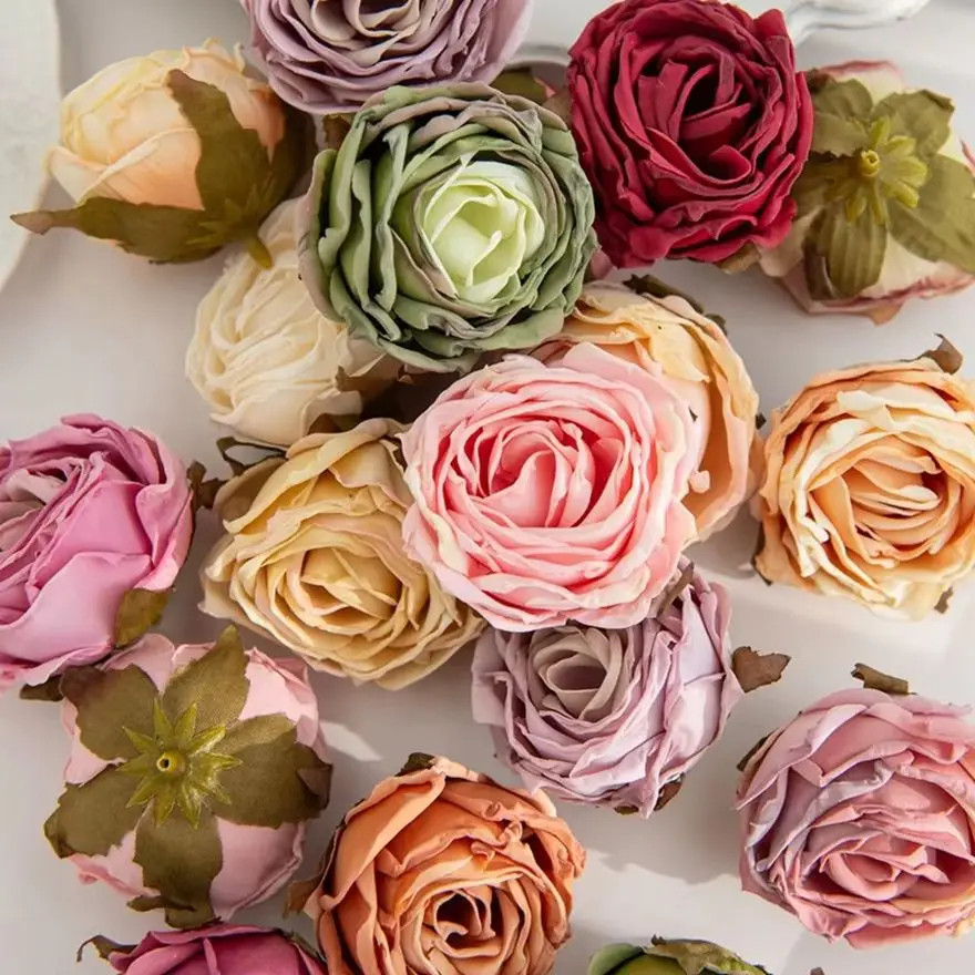 Artificial Burned Edge Rose Floral Bouquet For Wedding Home Garden Party Wreath
