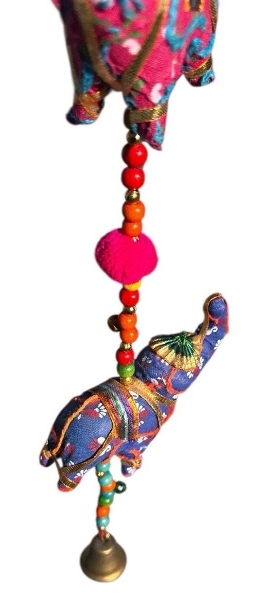 Elephant Garlands Pom Poms Wood Set of 3 Boho Indian Festival Diwali