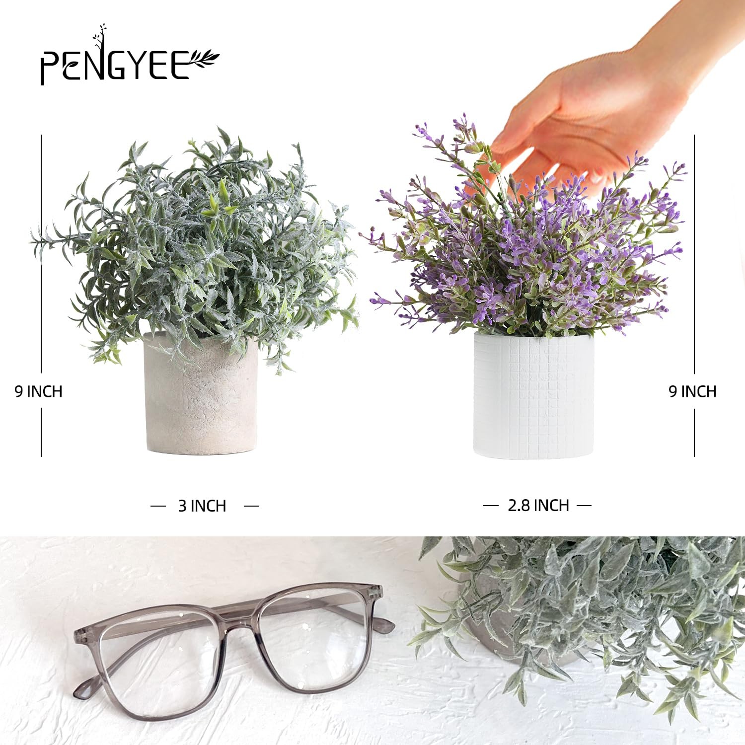 3 PCS Small Fake Plants In White Pulp Pot Artificial Indoor Desk Green Decor