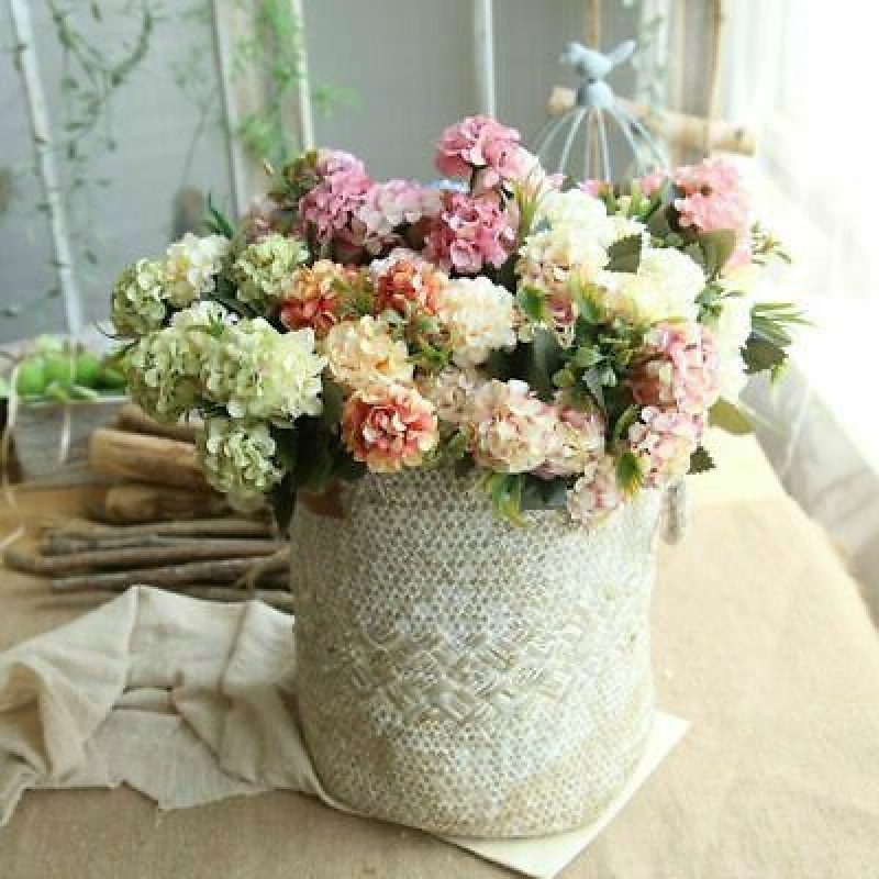 Artificial Silk Hydrangea Bouquet 10 Blooms for Indoor Wedding Centerpiece Decor