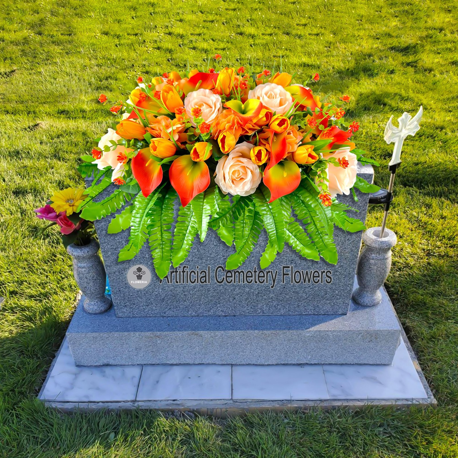Artificial Cemetery Flowers – Outdoor Grave Saddle for Headstone Decorations …