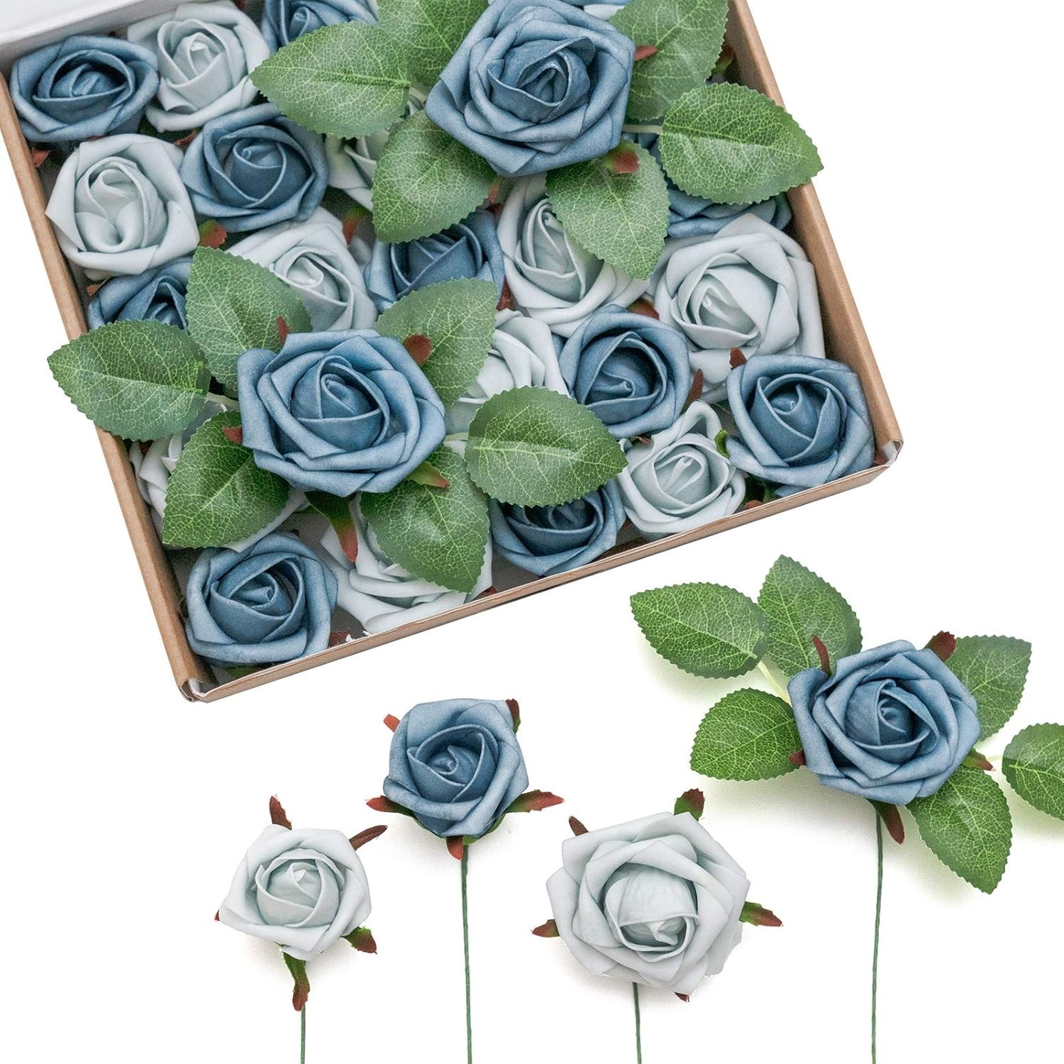 24-Piece Artificial Rose Pack in Dutch Blue for Elegant Wedding Arrangements
