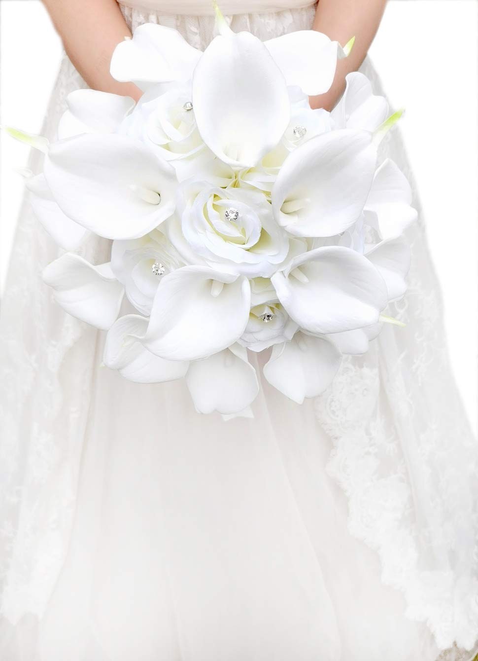 9 Inch White Calla Lily Rose Bridal Wedding Bouquet Party Decoration Artificial
