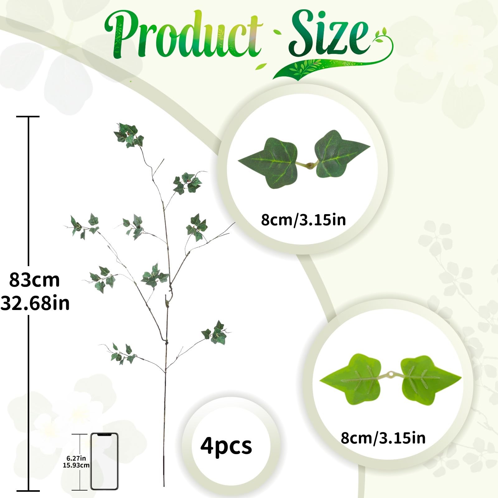 4 Pcs 38.5″ Tall All-Green Artificial Branches with Leaves, Realistic Faux Fi…
