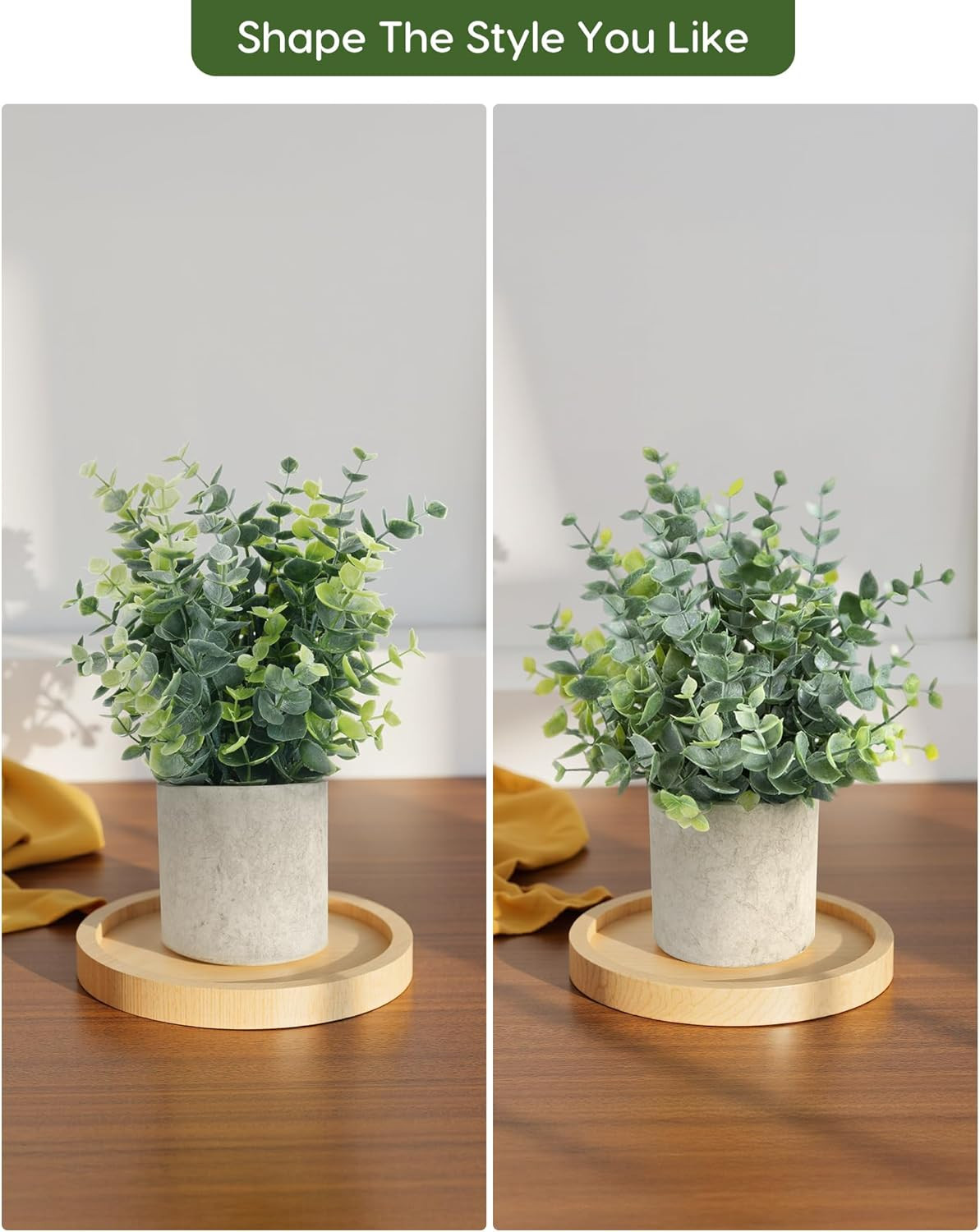 2 Pcs Small Fake Plants Eucalyptus, Artificial Plants Indoor for Shelf, Potted E