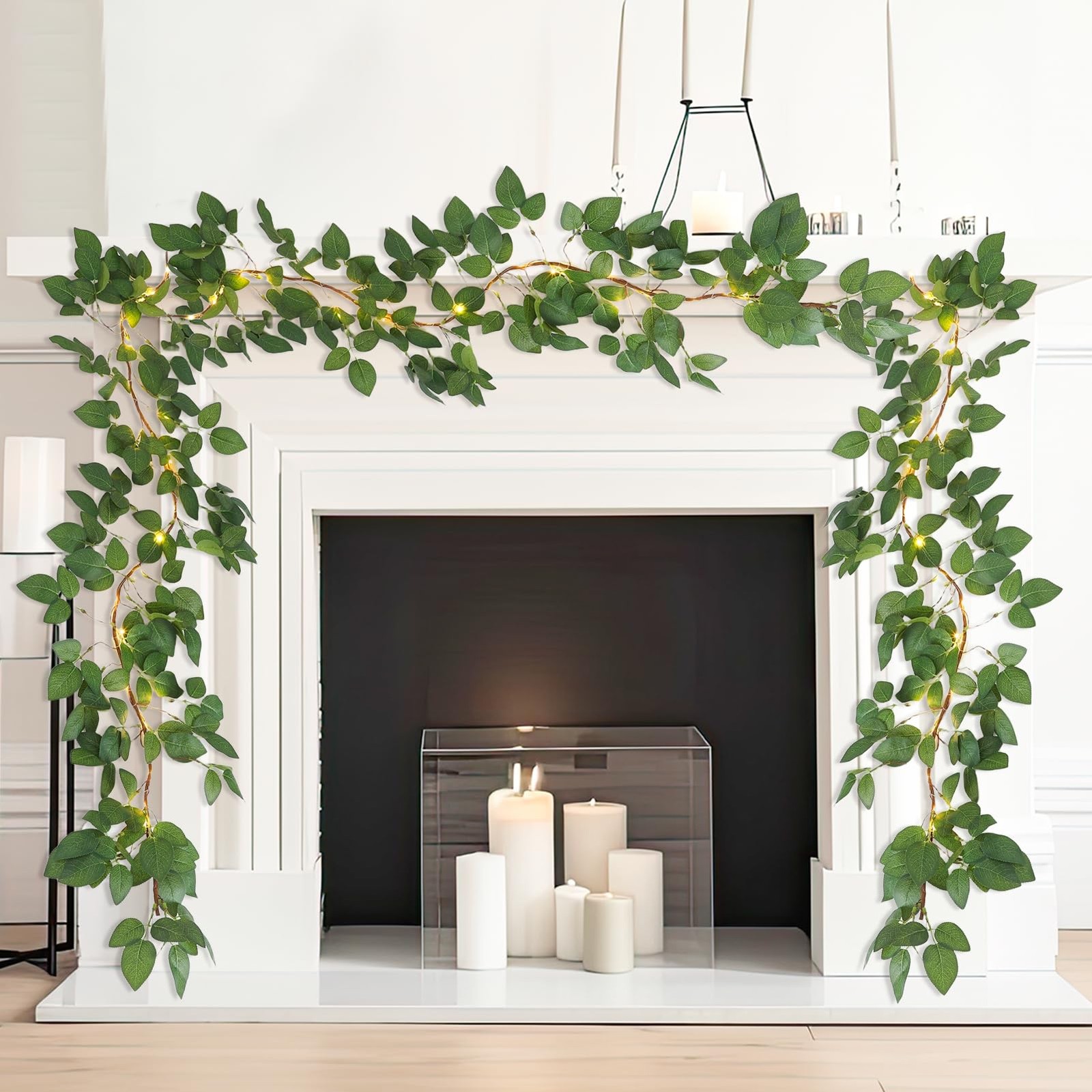 2Pcs Fake Ivy Vines with Fairy Lights, 5Ft Artificial Light Up Spring Leave G…