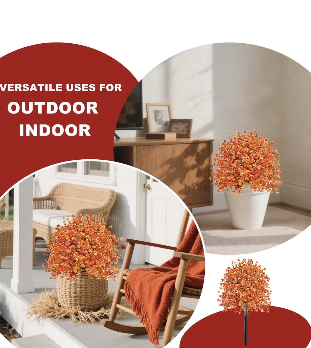 Set Of 4 Artificial Boxwood Topiary Ball Trees With Fall Leaves & Ground Spikes