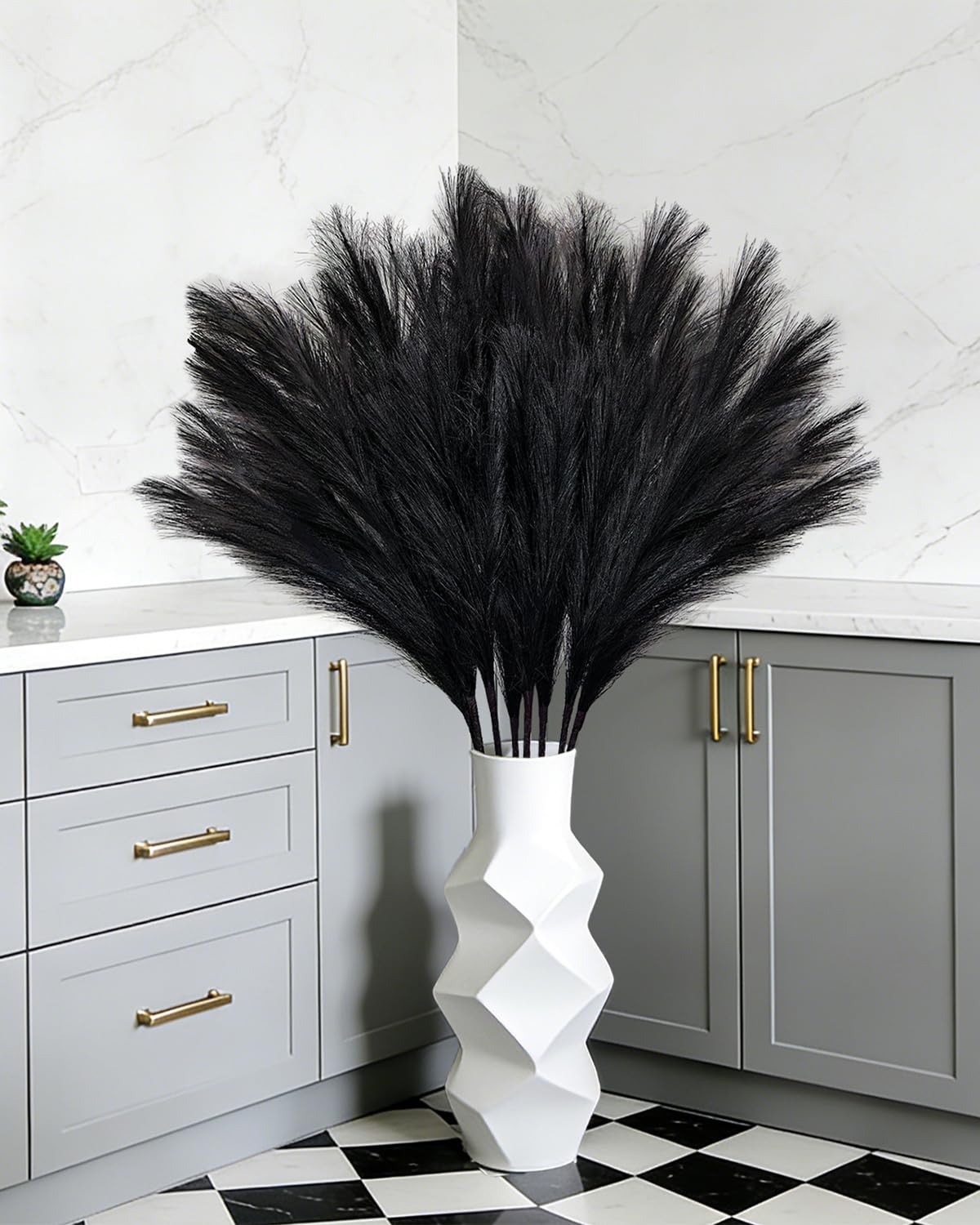 8Pcs Faux Black Pampas Grass Decor Tall, 35.4” Fluffy Artificial Pompous Gras…