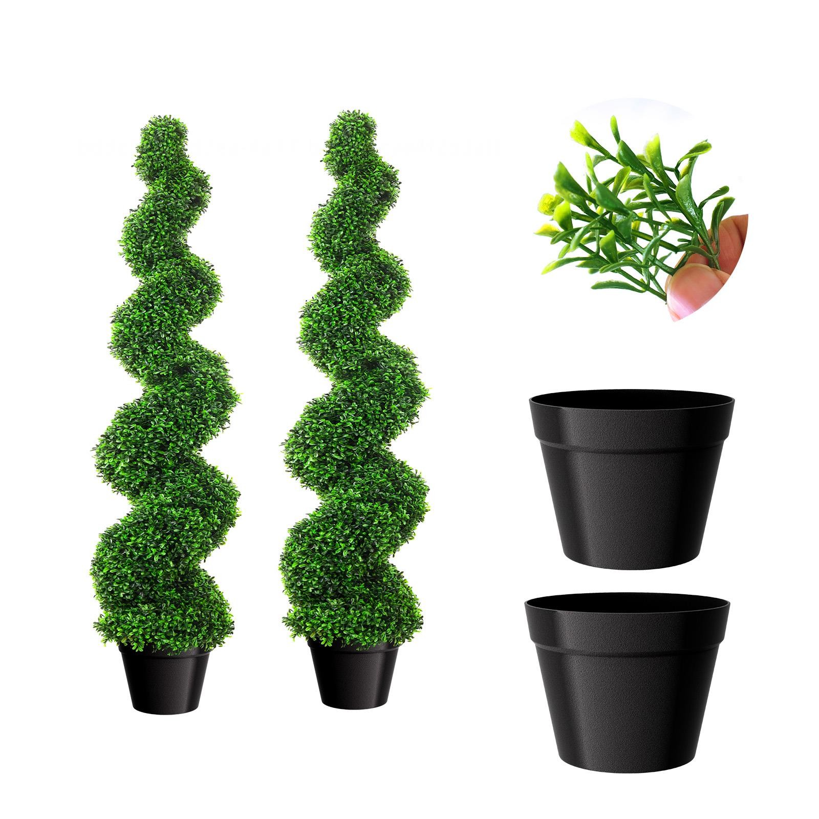 38.2 inch Artificial Spiral Topiary Tree Boxwood Potted Plant 2 PCS