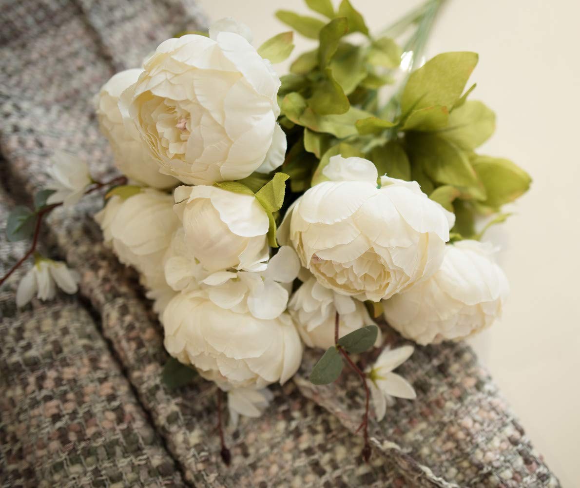 2 Pack Large Artificial Cream White Peony Silk Flower Bouquets Centerpieces