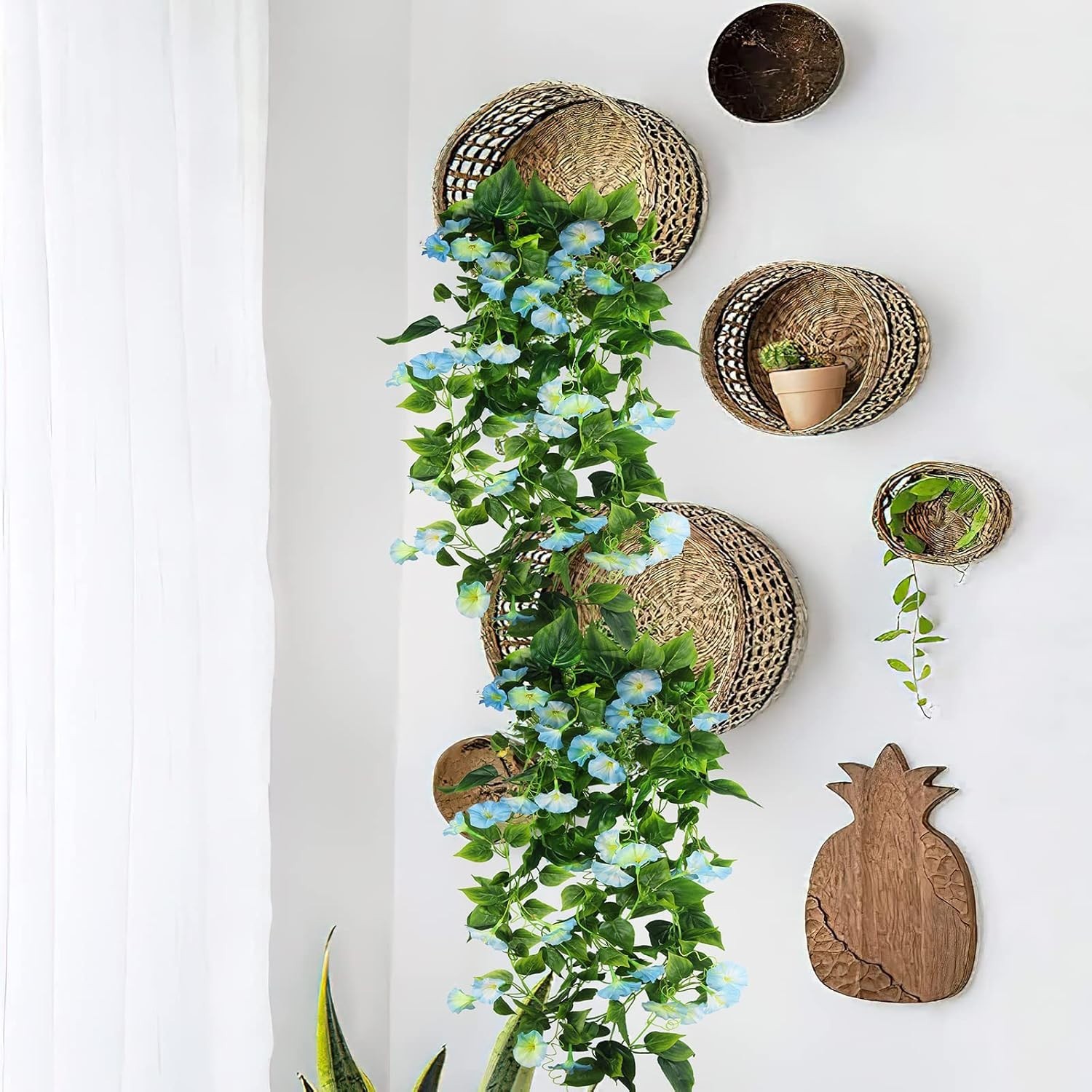 “2 Pcs Artificial Vines for Outdoors Silk Morning Glory Vines 15Feet Blue “