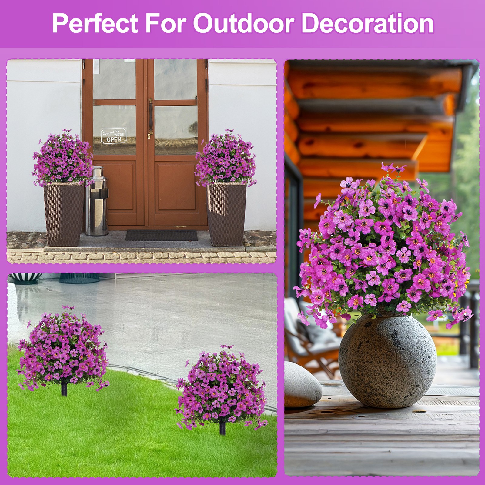 2Pcs Artificial Violet Flower Faux for Indoor Outdoor Garden Porch Patio Wedding