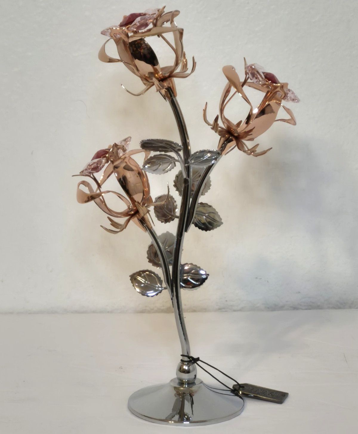 Rose Gold & Chrome Plated Flowers Bouquet w/ Red & Pink Matashi Crystals