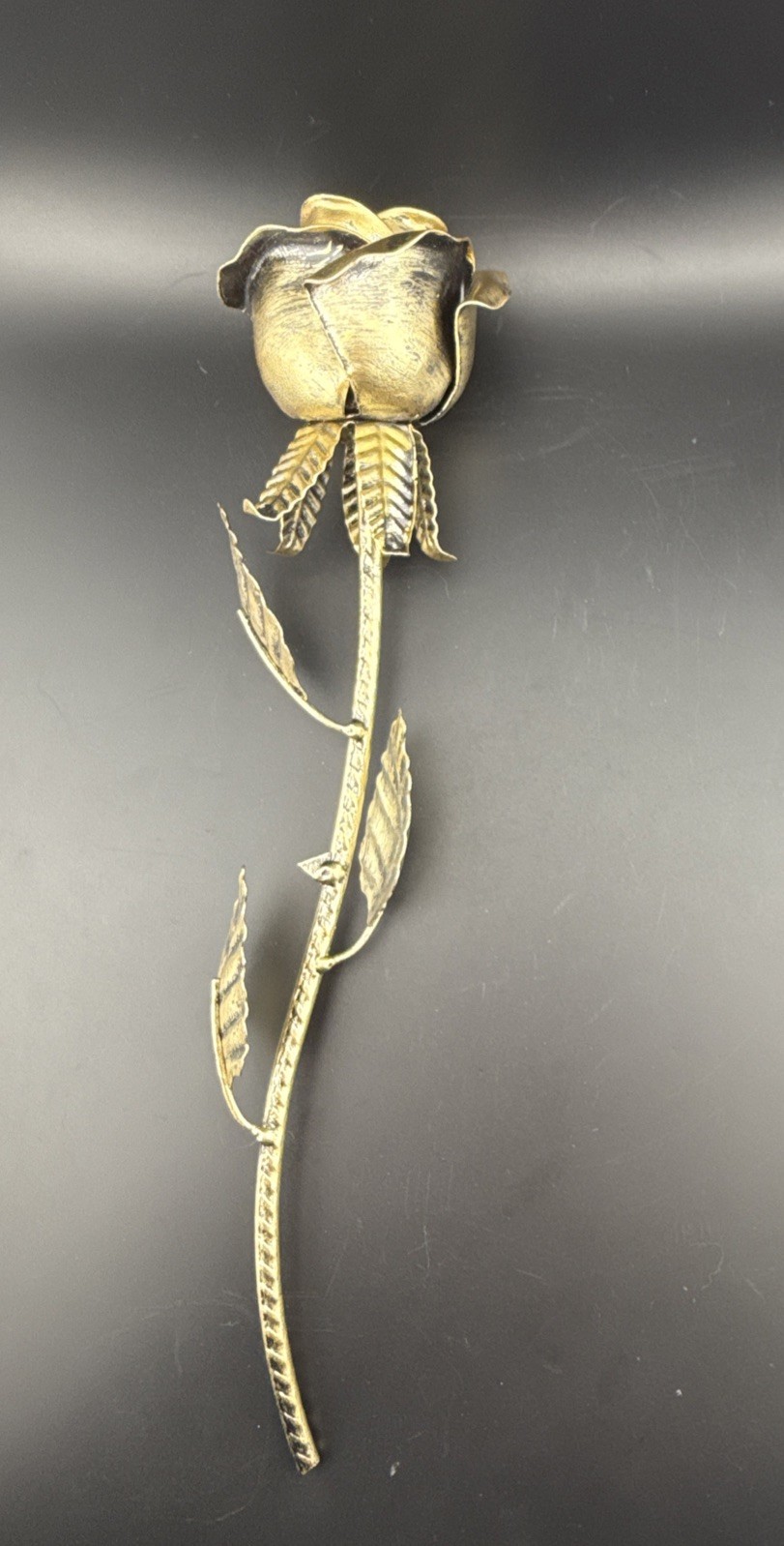 Metal Rose Iron Forever Flower Sculpture Antiqued Brass Finish