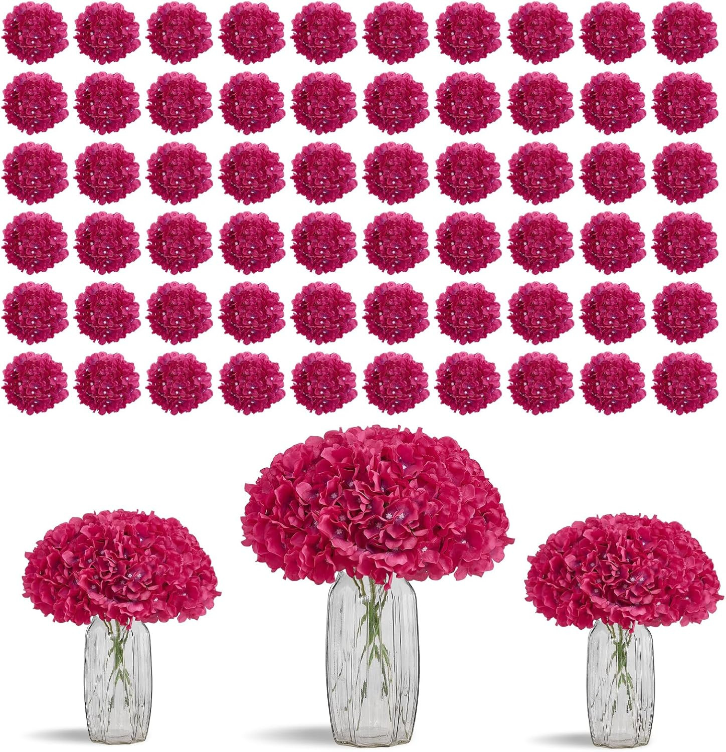 80 PCS Fuchsia Silk Hydrangea Flowers for Wedding & Party Decor