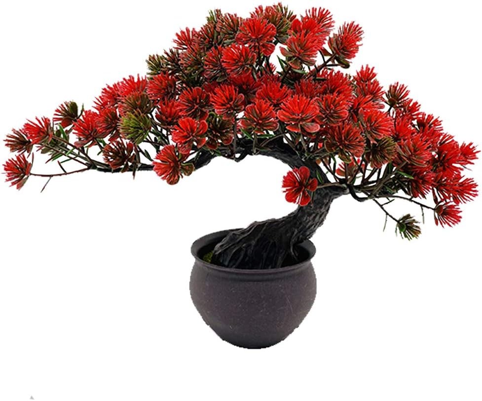 Artificial Plants Bonsai Juniper Tree Potted Faux Japanese Red