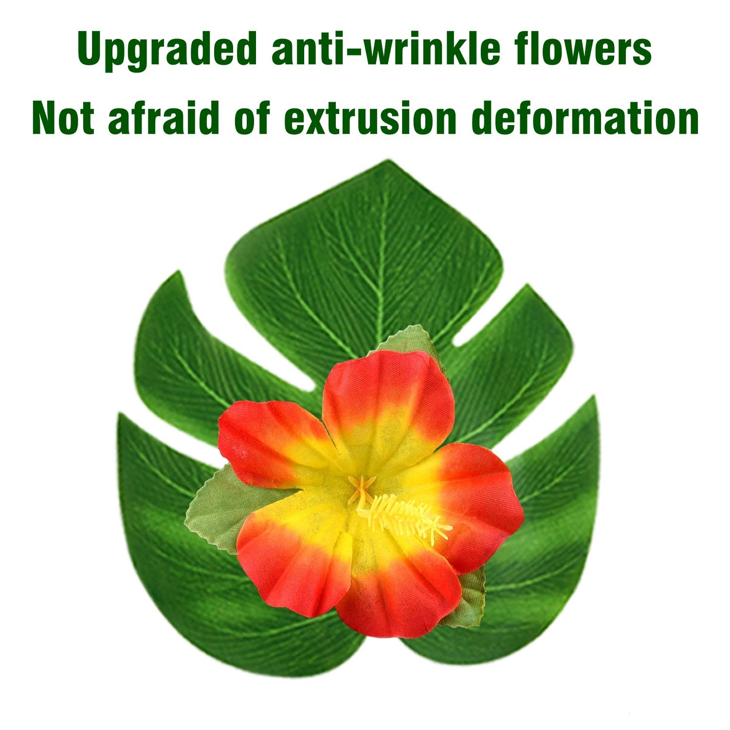 60 PCS Artificial Hibiscus Flowers Tropical Palm Leaves Luau Party Decor