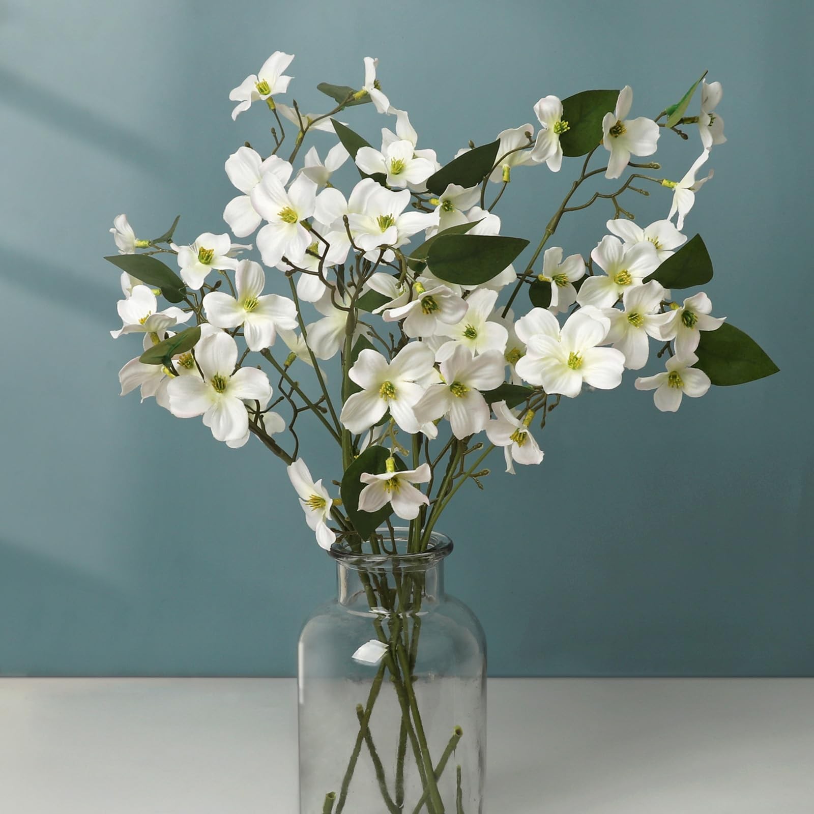 4 Pcs Dogwood Flowers Floral Arrangements Artificial Silk Bouquet White for H…