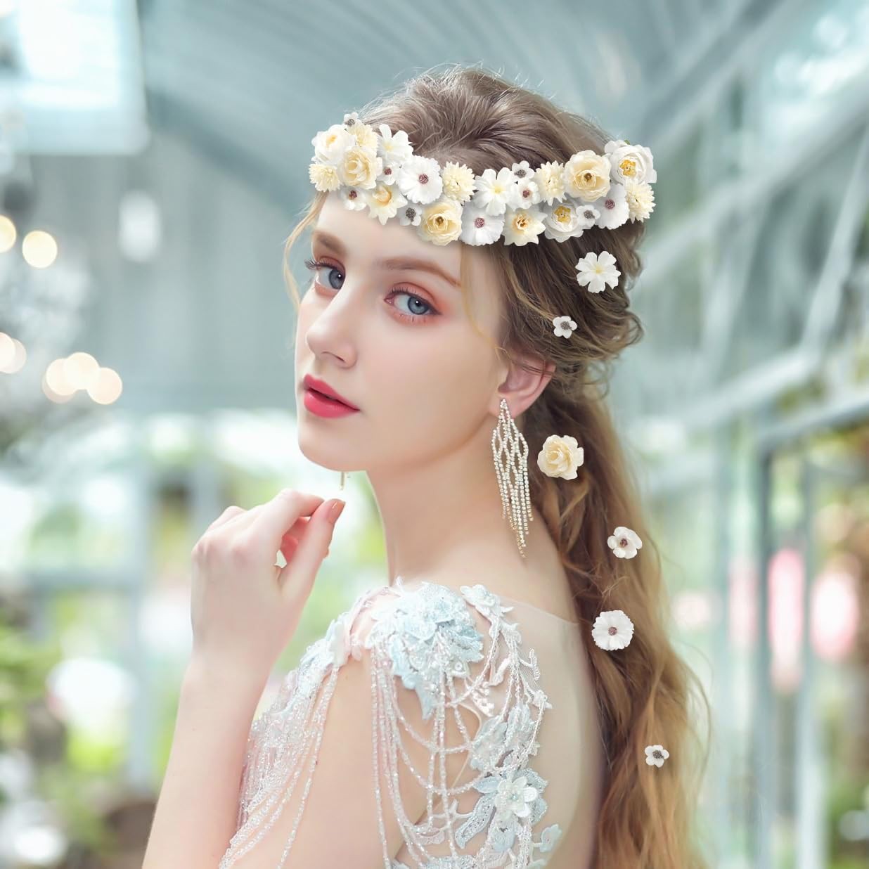 125 PCS Faux Flower Heads Small Silk Artificial Mini Rose Daisy Craft White